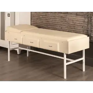 Ayarlanabilir Ahşap Çekmeceli Muayene Masası Beyaz | Manuel Sırt Ayarlı ve Depolama Alanlı TM-A1003