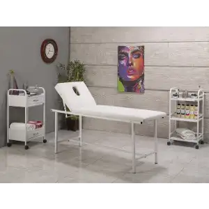 Basic Katlanır Ayaklı Bakım ve Masaj Masası Beyaz | Vinlex Döşeme ve Ayarlanabilir Sırt Kısmı 3011