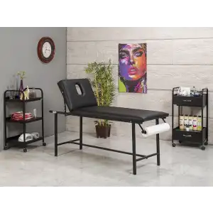 Basic Katlanır Ayaklı Bakım ve Masaj Masası Havluluk Aparatlı Siyah | Vinlex Döşemeli 3042