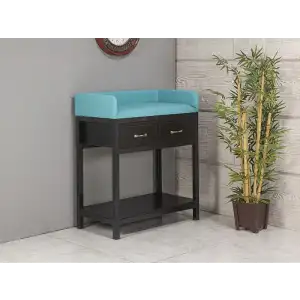 Bebek Altı Açma Değiştirme Masası Turkuaz - Siyah | Vinleks Şilteli Çekmeceli Korumalı Yapı 4704