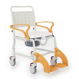 Comfort Plus Banyo ve Tuvalet Sandalyesi Turuncu | Soft Minderli, 4 Frenli Tekerlek, Paslanmaz Plastik Gövde DM-8088C