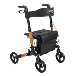 Comfort Plus Rolatör Yürüteç Kahverengi | Alüminyum Gövde, Katlanabilir, Oturmalı, Frenli ve Dolgu Tekerlekli DM-9102