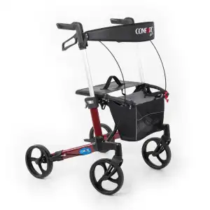 Comfort Plus Rolatör Yürüteç Bordo | Alüminyum Şase, Katlanabilir Frenli 8 Tekerlekli, Oturaklı ve Sepetli Lux Model, Spirit-X3