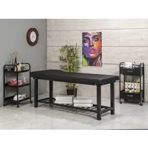 Elit Ekstra Sağlam Bakım Masası Siyah | Yüksek Taşıma Kapasiteli Vinlex Döşemeli Dayanıklı 3202