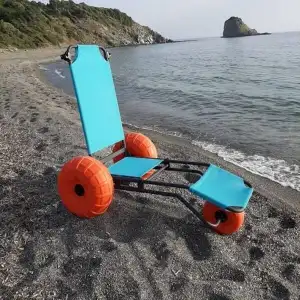 Engelli Plaj Sandalyesi | 3 Tekerlekli, Hafif, CE Belgeli Kolçaksız ve Korozyona Dayanıklı Tasarım