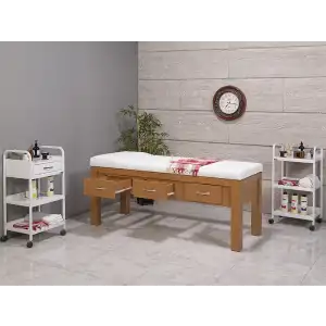 Foça Ahşap Bakım Masası Bambu | Melamin Gövdeli 3 Çekmeceli Leke Tutmaz Döşemeli Dayanıklı 3502