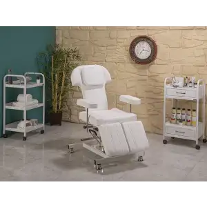 Hisar-3 Hidrolikli Koltuk Klasik Beyaz | Yükseklik Ayarlı, Sedye Pozisyonlu 2405