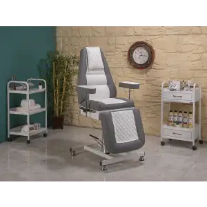 Royal-3 Sırt ve Ayak Kısmı Hareketli Koltuk Gri - Beyaz | Ekstra Yükseklik ve Dayanıklı 2434