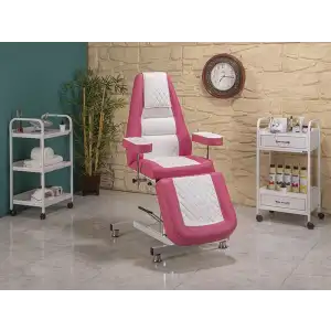 Royal Sırt ve Ayak Kısmı Hareketli Hidrolikli Koltuk Pembe - Beyaz | Konforlu Ergonomik 2413