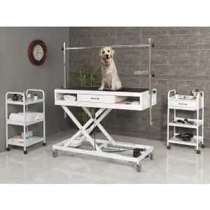 Veteriner Pet Bakım ve Muayene Masası | Elektrikli Yükseklik Ayarlı Çekmeceli Kauçuk Yüzeyli 6011