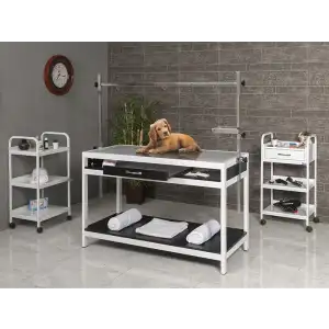 Veteriner Röntgen X-Ray Masası Siyah | Sabit Ayaklı Plexiglass Üst Tabla Ahşap Çekmeceli 6202