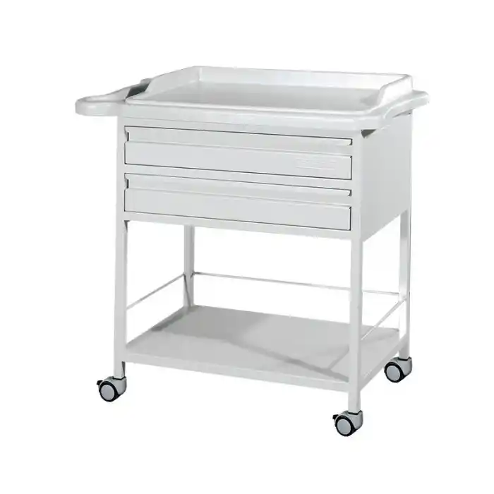 2 Çekmeceli Pansuman Arabası | ABS Tezgahlı, Metal Gövde, Antistatik Tekerlekli E-236