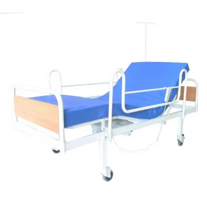 2 Motorlu Ekonomik Hasta Karyolası | Ahşap Başlıklı, Sabit Korkuluklu ve Kumandalı Sistem