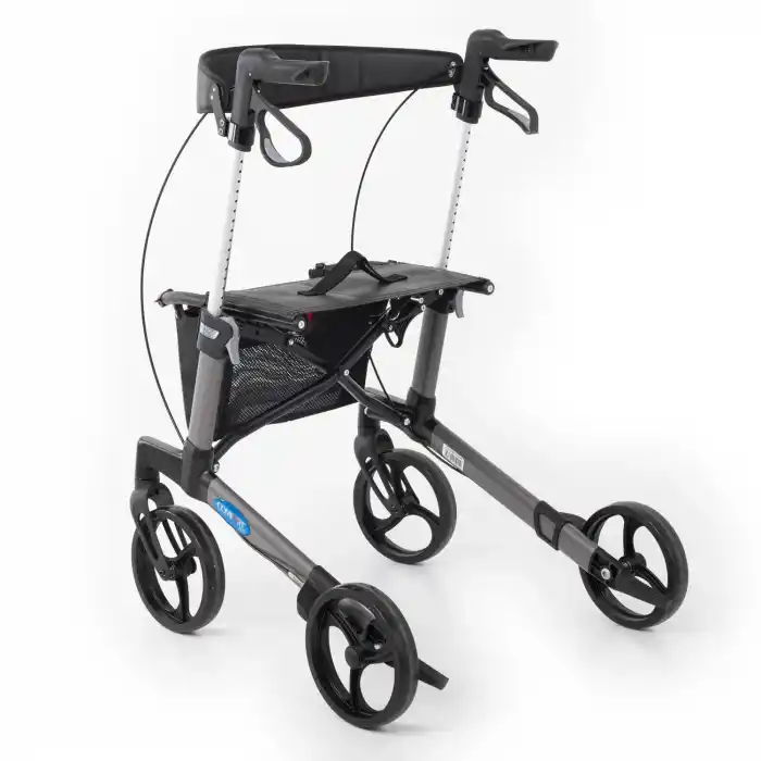 Comfort Plus Rolatör Yürüteç Gri | Alüminyum Şase, Katlanabilir 8” Frenli Tekerlekli, Oturaklı ve Sepetli Lux Model, Spirit-X3