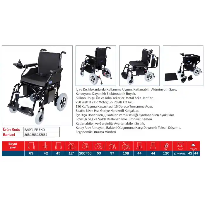 Comfort Plus Easylife Eko Akülü Tekerlekli Sandalye | Katlanabilir Alüminyum Şase, 250W Motor, 20Ah Akü
