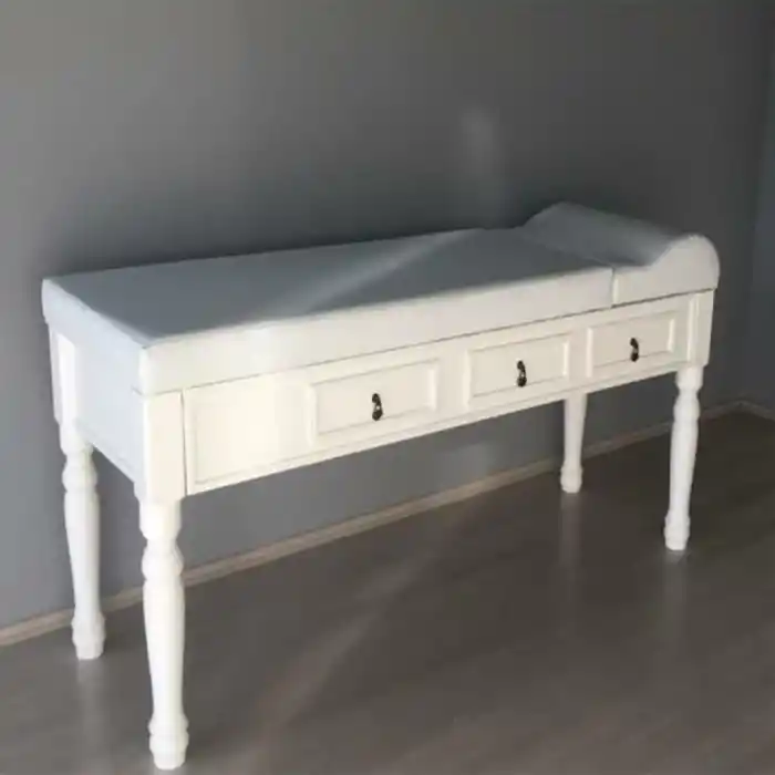 Ahşap Çekmeceli Muayene Masası Beyaz | El Yapımı, Ayarlanabilir ve Silinebilir Deri Kaplama