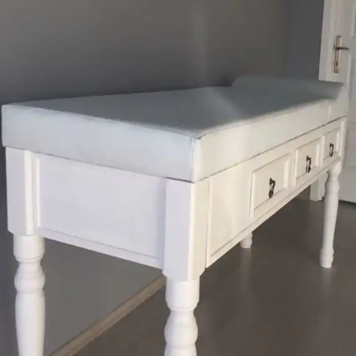 Ahşap Çekmeceli Muayene Masası Beyaz | El Yapımı, Ayarlanabilir ve Silinebilir Deri Kaplama
