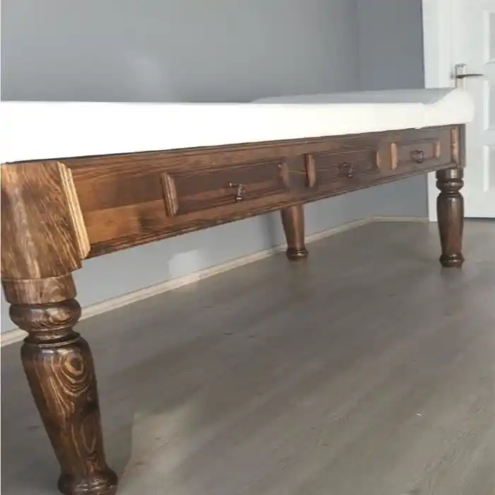 Ahşap Çekmeceli Muayene Masası Eskitme | El Yapımı, Ayarlanabilir ve Silinebilir Deri Kaplama