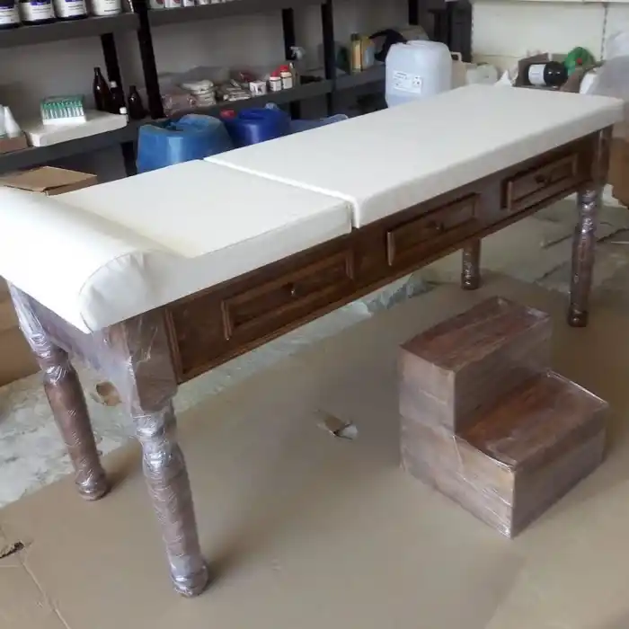 Ahşap Çekmeceli Muayene Masası Eskitme | El Yapımı, Ayarlanabilir ve Silinebilir Deri Kaplama