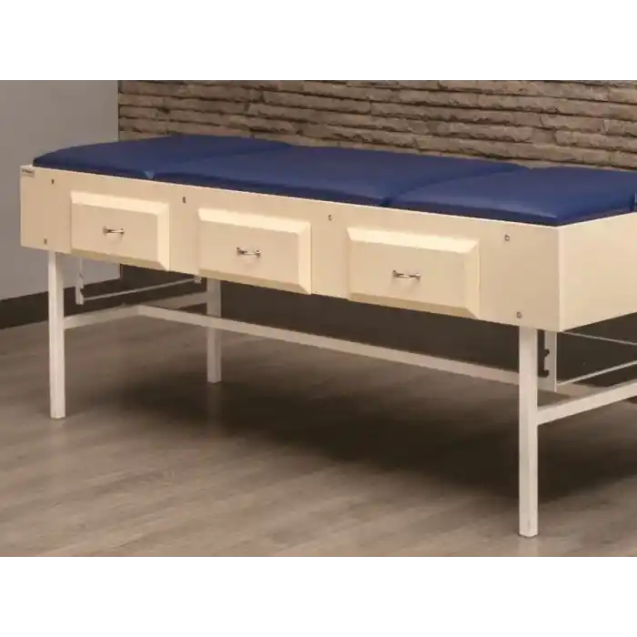 Ayarlanabilir Ahşap Çekmeceli Muayene Masası | Manuel Sırt ve Ayak Ucu Ayarlı, Depolama Alanlı TM-A1004