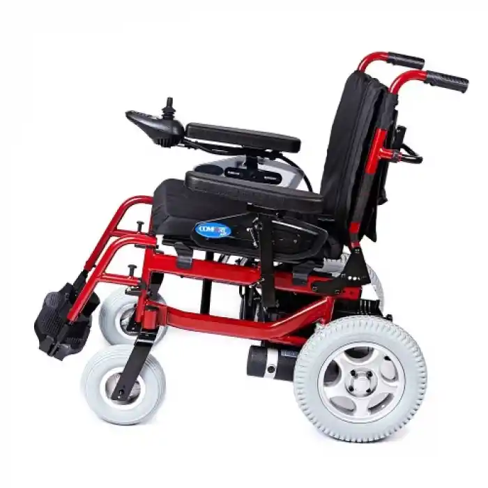 Comfort Plus Akülü Tekerlekli Sandalye Bordo | 340W Motor, Yatarlı Sırt, Katlanabilir Alüminyum Şase, 130 kg Taşıma Kapasiteli Allure