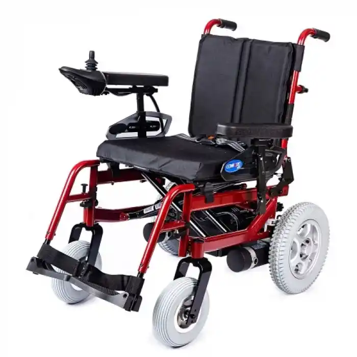 Comfort Plus Akülü Tekerlekli Sandalye Bordo | 340W Motor, Yatarlı Sırt, Katlanabilir Alüminyum Şase, 130 kg Taşıma Kapasiteli Allure