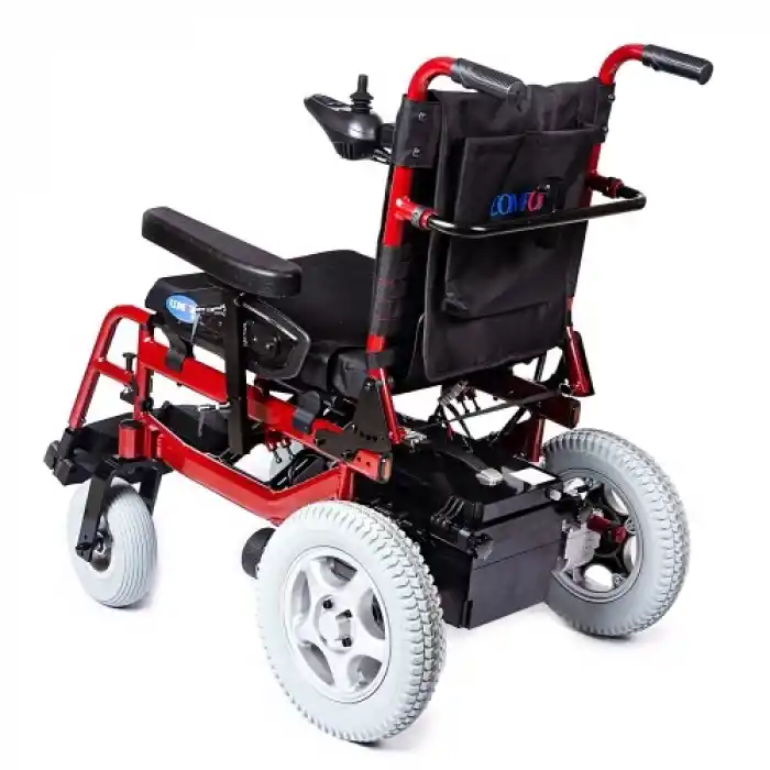 Comfort Plus Akülü Tekerlekli Sandalye Bordo | 340W Motor, Yatarlı Sırt, Katlanabilir Alüminyum Şase, 130 kg Taşıma Kapasiteli Allure