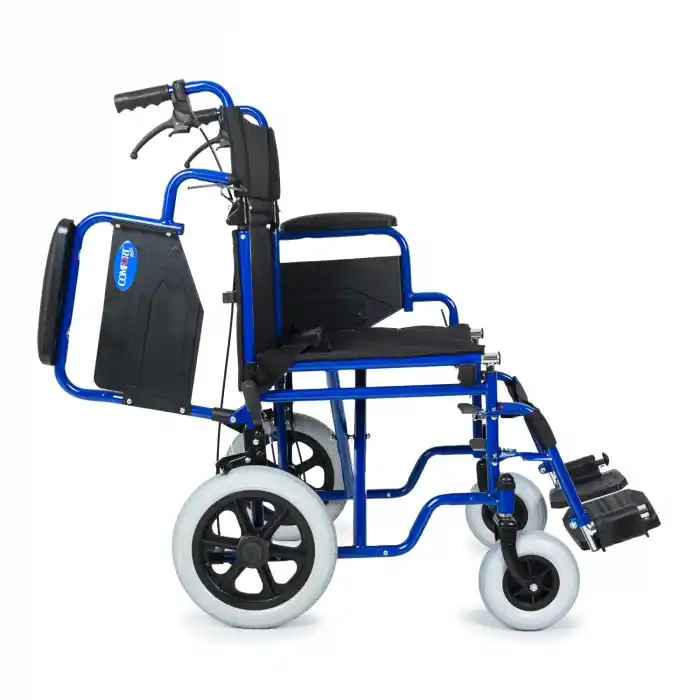 Comfort Plus Transfer Tekerlekli Sandalye Lacivert | Mini Yapı, Refakatçi Frenli, Çelik Şase DM-327 Mini 45cm