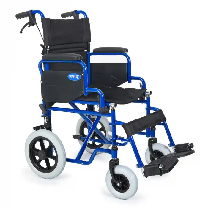 Comfort Plus Transfer Tekerlekli Sandalye Lacivert | Mini Yapı, Refakatçi Frenli, Çelik Şase DM-327 Mini 45cm