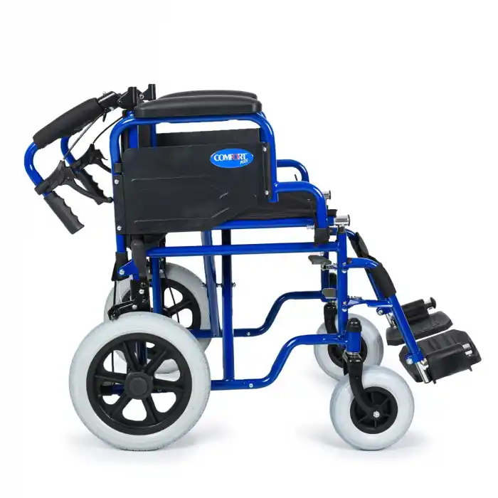 Comfort Plus Transfer Tekerlekli Sandalye Lacivert | Mini Yapı, Refakatçi Frenli, Çelik Şase DM-327 Mini 45cm