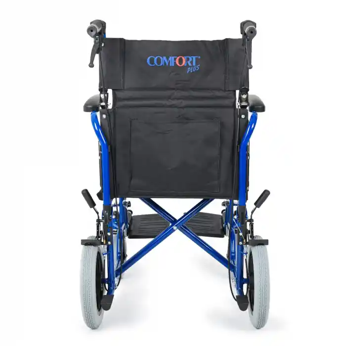 Comfort Plus Transfer Tekerlekli Sandalye Lacivert | Mini Yapı, Refakatçi Frenli, Çelik Şase DM-327 Mini 45cm