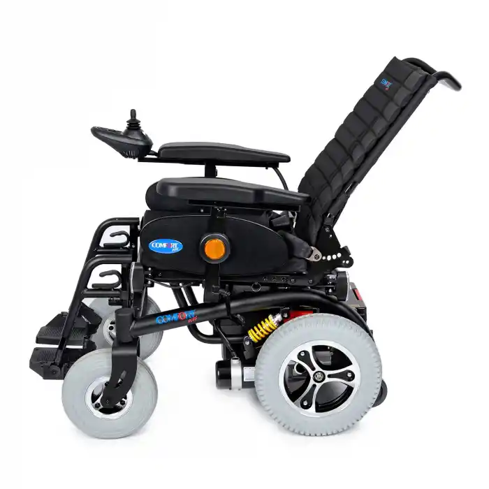 Comfort Plus Akülü Tekerlekli Sandalye | Amortisörlü Lüks Sürüş, 2x320W Motor, Işıklı Joystick, Far ve Sinyal Sistemli DM-450 Luxury