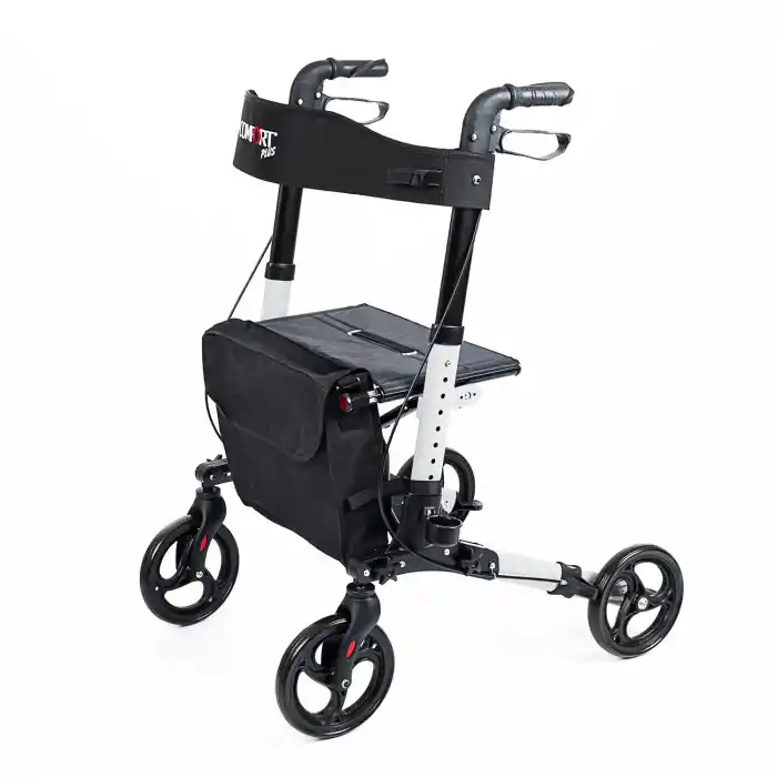 Comfort Plus Rolatör Yürüteç Gri | Alüminyum Gövde, Katlanabilir, Oturmalı, Frenli ve Dolgu Tekerlekli DM-9102