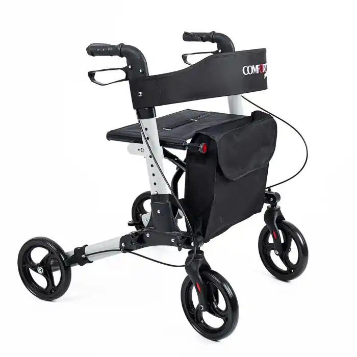 Comfort Plus Rolatör Yürüteç Gri | Alüminyum Gövde, Katlanabilir, Oturmalı, Frenli ve Dolgu Tekerlekli DM-9102
