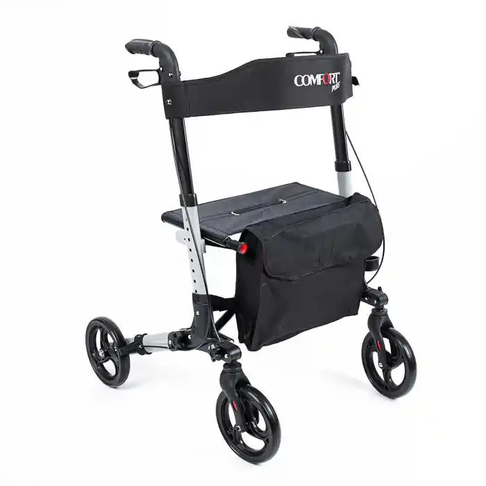 Comfort Plus Rolatör Yürüteç Gri | Alüminyum Gövde, Katlanabilir, Oturmalı, Frenli ve Dolgu Tekerlekli DM-9102