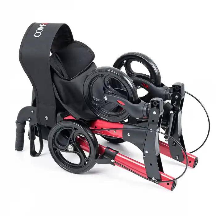 Comfort Plus Rolatör Yürüteç Kırmızı | Alüminyum Gövde, Katlanabilir, Oturmalı, Frenli ve Dolgu Tekerlekli DM-9102
