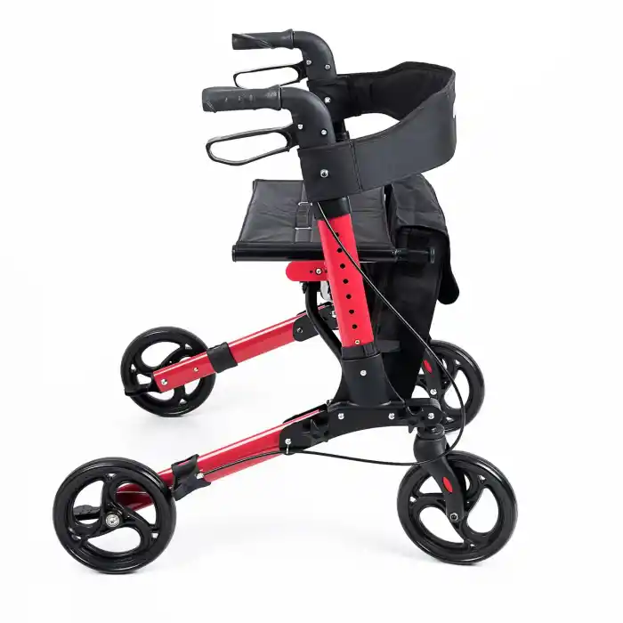 Comfort Plus Rolatör Yürüteç Kırmızı | Alüminyum Gövde, Katlanabilir, Oturmalı, Frenli ve Dolgu Tekerlekli DM-9102