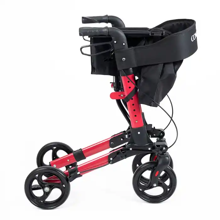 Comfort Plus Rolatör Yürüteç Kırmızı | Alüminyum Gövde, Katlanabilir, Oturmalı, Frenli ve Dolgu Tekerlekli DM-9102
