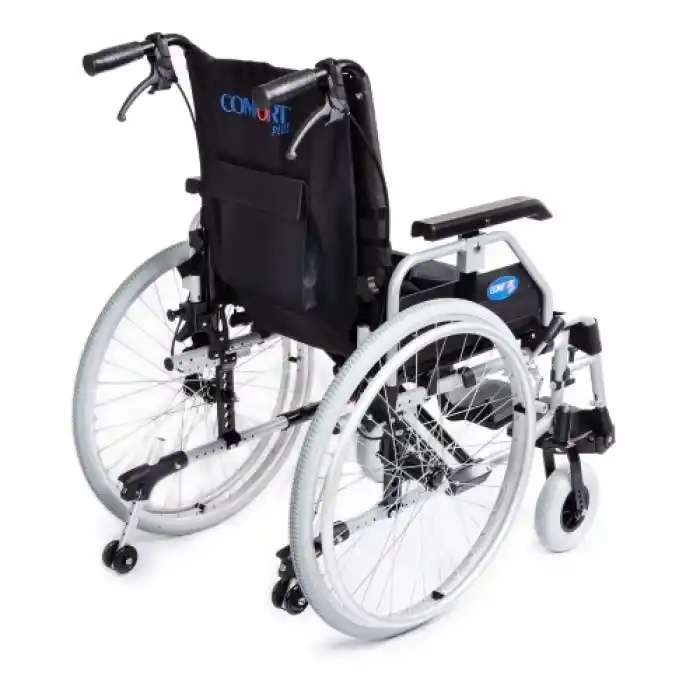 Comfort Plus Tekerlekli Sandalye | Hafif Alüminyum Gövde, Quick Release Tekerlekli, Ayarlanabilir Oturma ve Sırt Gergili DM-Strong 45 cm