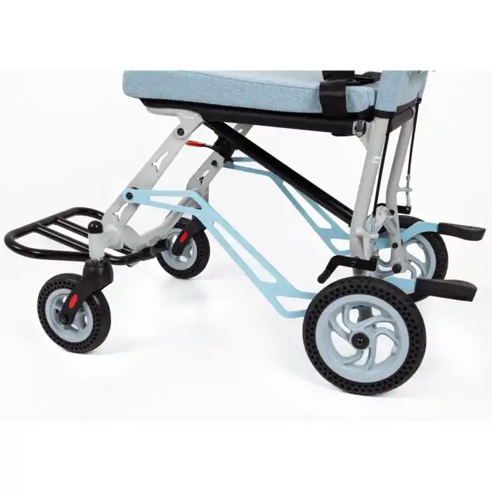 Comfort Plus Transfer Tekerlekli Sandalye Mavi | Katlanabilir Alüminyum Gövde, Refakatçili Kullanım, Ergonomik File Döşeme DY01409LJ