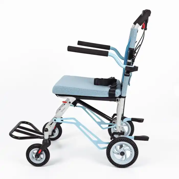 Comfort Plus Transfer Tekerlekli Sandalye Mavi | Katlanabilir Alüminyum Gövde, Refakatçili Kullanım, Ergonomik File Döşeme DY01409LJ