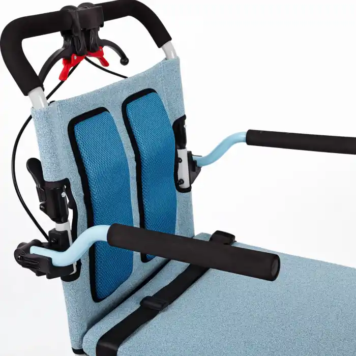 Comfort Plus Transfer Tekerlekli Sandalye Mavi | Katlanabilir Alüminyum Gövde, Refakatçili Kullanım, Ergonomik File Döşeme DY01409LJ