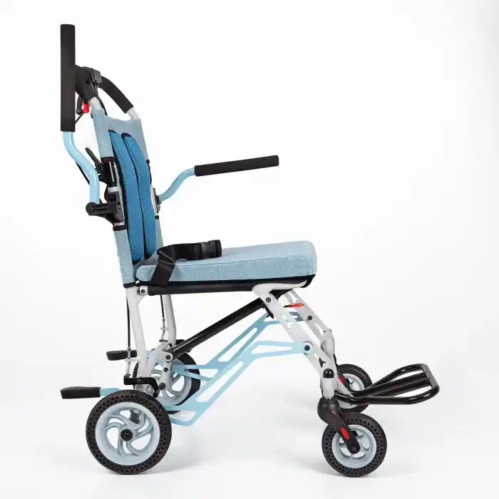 Comfort Plus Transfer Tekerlekli Sandalye Mavi | Katlanabilir Alüminyum Gövde, Refakatçili Kullanım, Ergonomik File Döşeme DY01409LJ