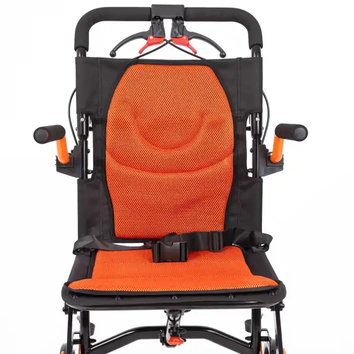 Comfort Plus Transfer Tekerlekli Sandalye Turuncu | Katlanabilir Yapı, Fileli Şilte, Refakatçili Kullanım DY01409LJ