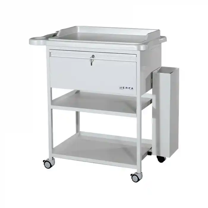 Yoğun Bakım Arabası | Kilitli Çekmeceli, ABS Üst Tezgahlı, Raflı Kateter Aparatlı Antibakteriyel Taşıyıcı E-237/C