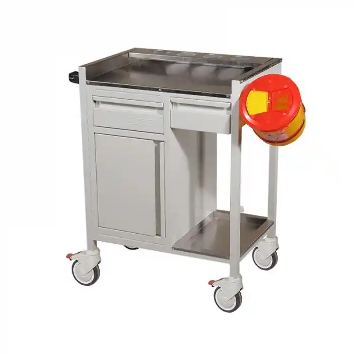 Pansuman Arabası | Paslanmaz Üst Tezgahlı, Tıbbi Atık Kutulu, Çekmeceli ve Dolaplı E-254/C