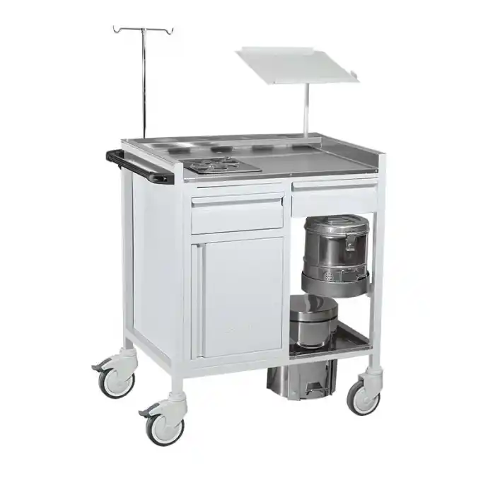 Trommelli ve Leğenli Pansuman Arabası | Paslanmaz Çelik Gövde, Antistatik Tekerlekli E-254/D