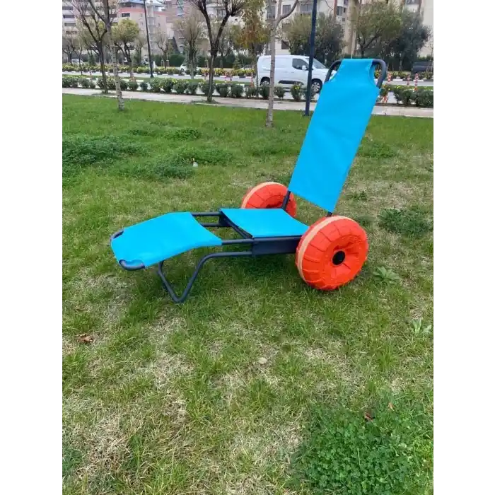 Engelli Plaj Sandalyesi | Hafif, CE Belgeli ve 2 Teker Kolçaksız Kum ve Taşlı Zeminde Rahat Kullanım