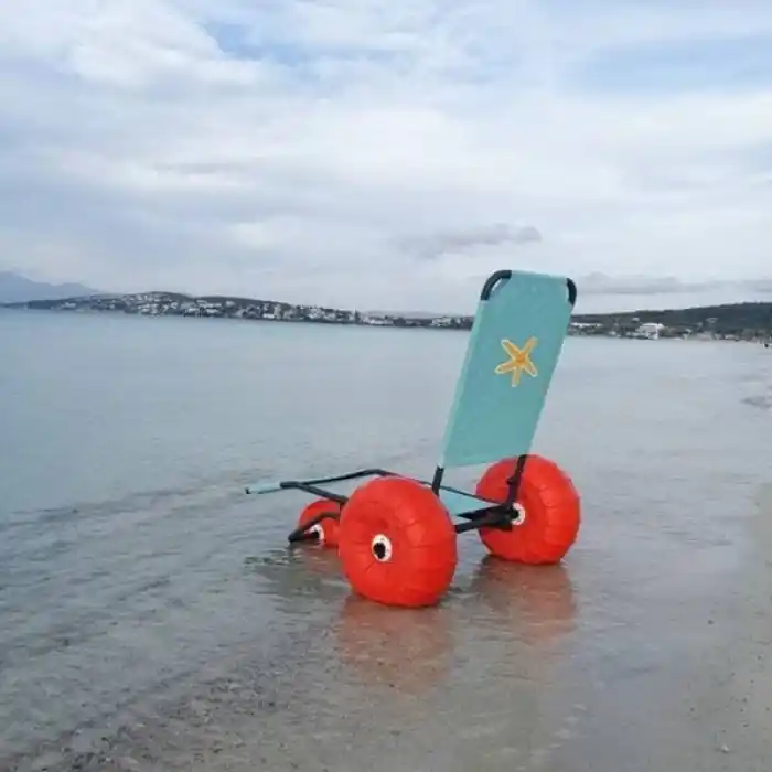 Engelli Plaj Sandalyesi | 3 Tekerlekli, Hafif, CE Belgeli Kolçaksız ve Korozyona Dayanıklı Tasarım