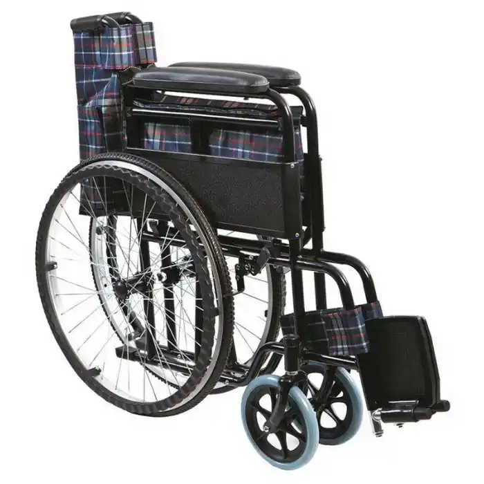 Golfi Standart Tekerlekli Sandalye | Ekose Kumaş Döşeme, Katlanabilir Yapı, Çelik Gövde G100Y